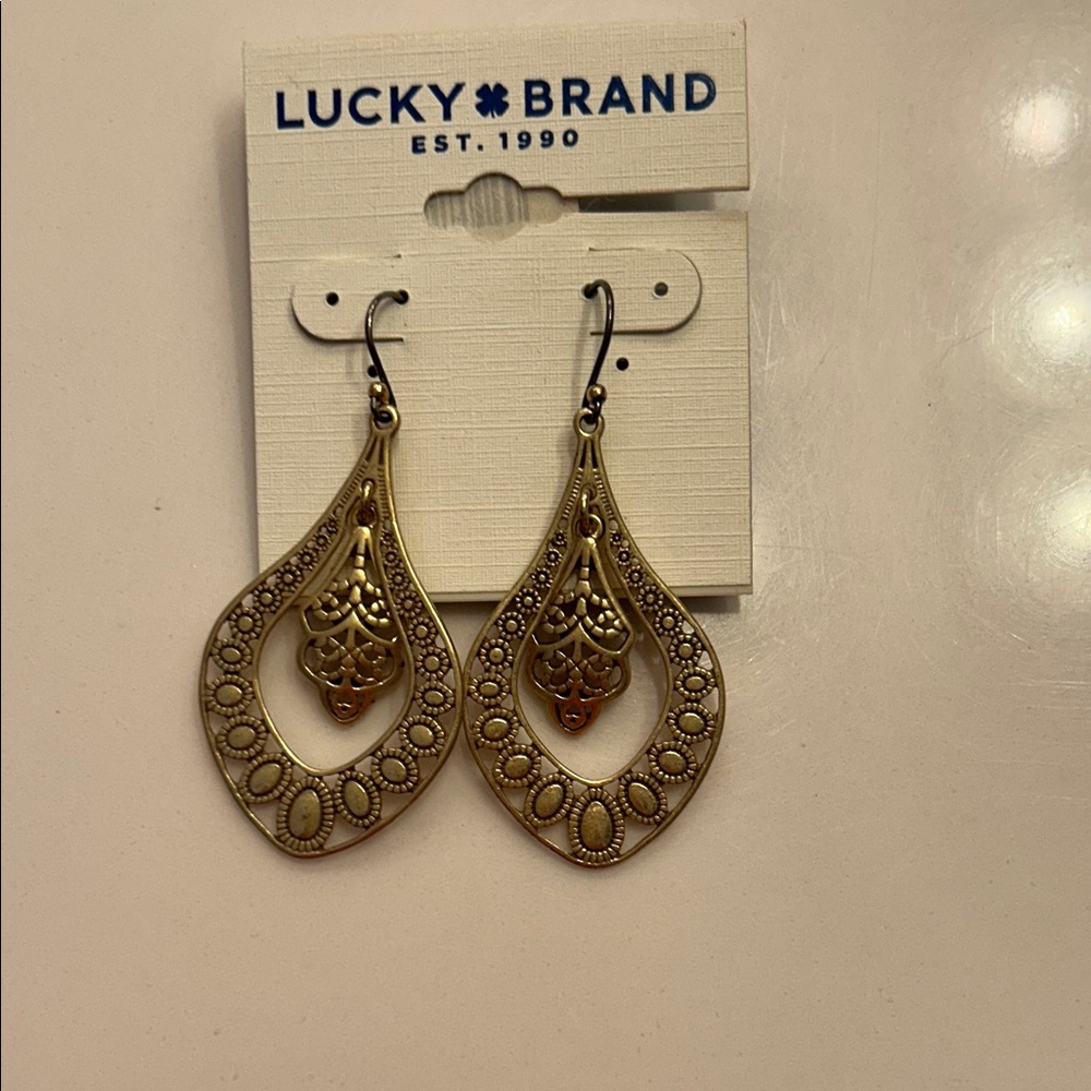 Lucky Brand Gold Tear Drop Filigree Dangle Earrings